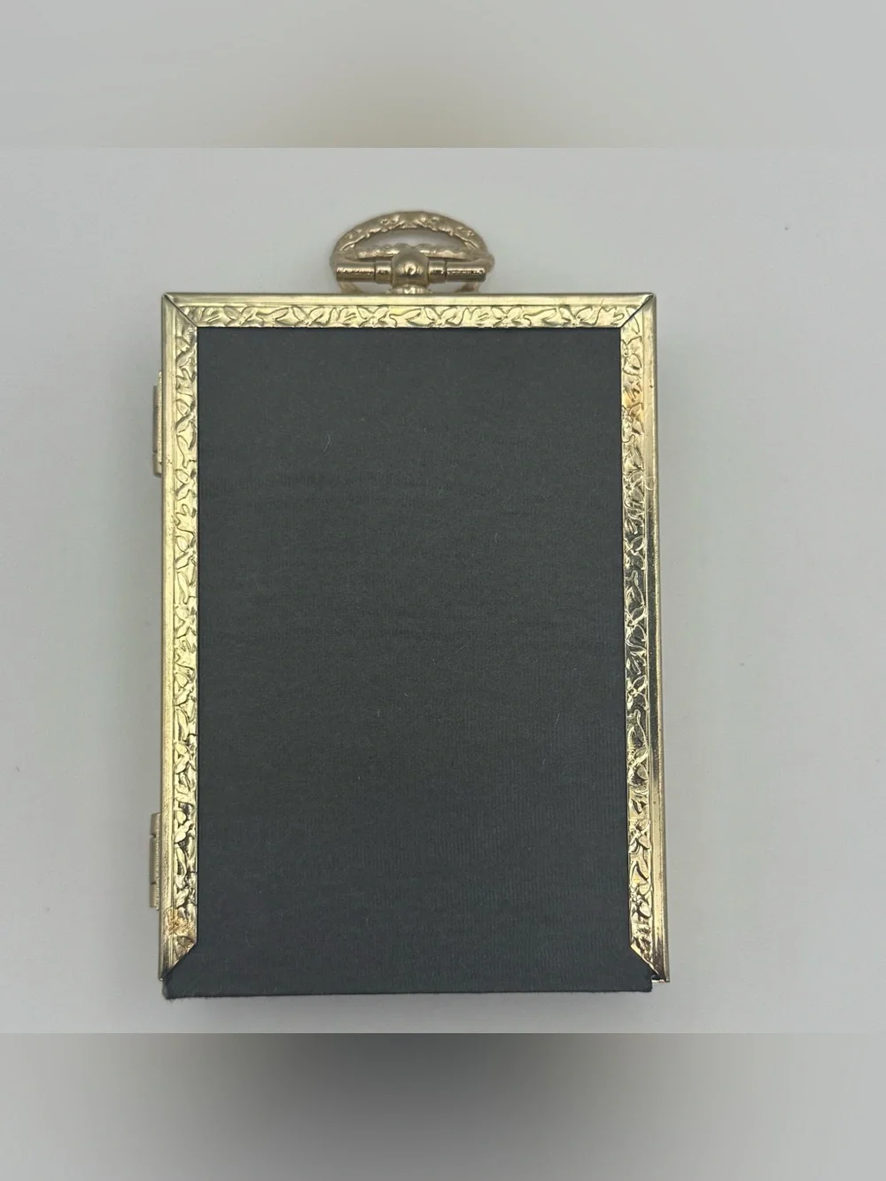 Vintage Monogram Brass Tone Double Hinged Picture Frame 2.5x3.5 Folding Photo